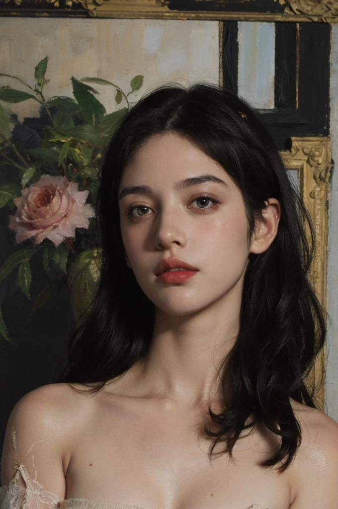 (masterpiece, top quality, best quality,8k, girl,ultra detailed,raw photo:1.5),(photorealistic:1.4),(cinematic lighting), PerfectNwsjMajic, , Surrealism, UHD, ccurate, Super detail, textured skin, High detail, Best quality, dynamic angle, (high nose,White skin),[Beautiful eyes],[flat chest:large breasts:0.5],(1girl),(good anatomy:0.5)),(Oil painting: 1.5),

\\

A woman with long black hair, (a detailed painting: 0.353), (Gothic art: 0.106)