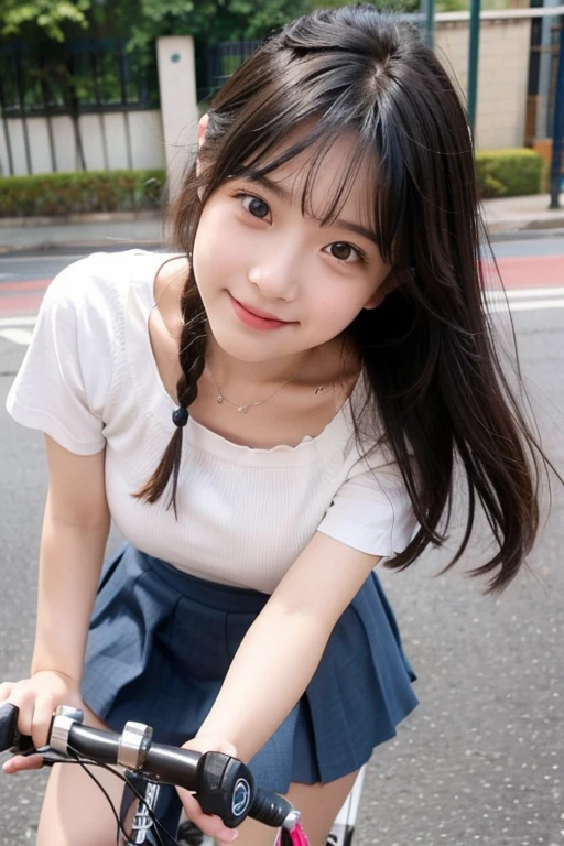 Ecstatic expression, Cute girl, Looking at me, Sexy face, Big breasted, Girl riding a bicycle, mini skirt, Girl looking down from above
