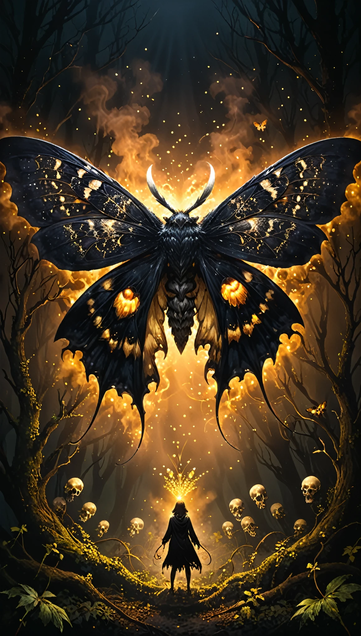 (in style of Nick Veasey:1.4),
BREAK
(1 giant black moth monster:1.6),(bone moth:1.6),mystical atmosphere,moth tentacles,(blurred skull moth:1.5),faint golden lines,
BREAK
clear details,available light,supernatural light,(atmosphere of horror:1.4),glowing neon powder,dark forest background,
BREAK
(sprinkle with phosphor:1.4),(off-black:1.6),(black:2),(dark:1.7),(shade:1.7),