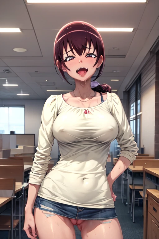 mesugaki, wet body, office wear, no under wear, Torn wear, enamel, ahegao, defeat, cum in wear, cum in pussy, trush