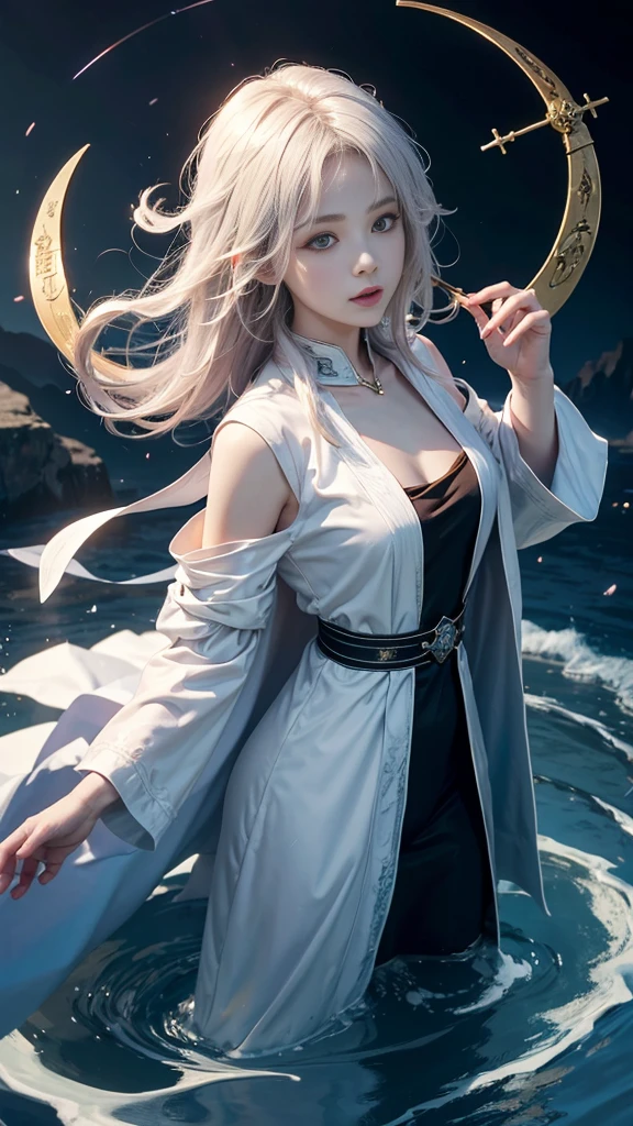 8k resolution,Female magician,There is a circular rune on the head,float,Castle Background,White skin,,Asian,one person,Sorcerer's robe