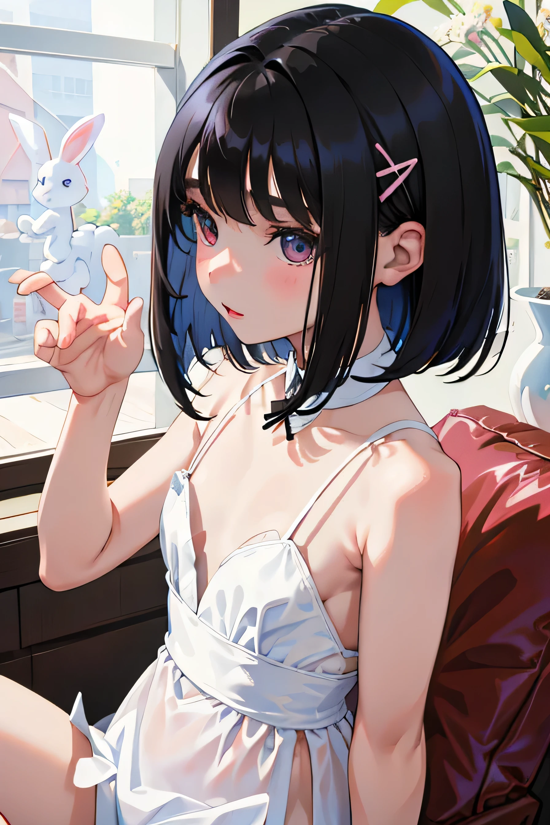 (masterpiece,highest quality),(child),(Bunny girl),(Black-haired,Medium Bob),Embarrassing,Delicate body