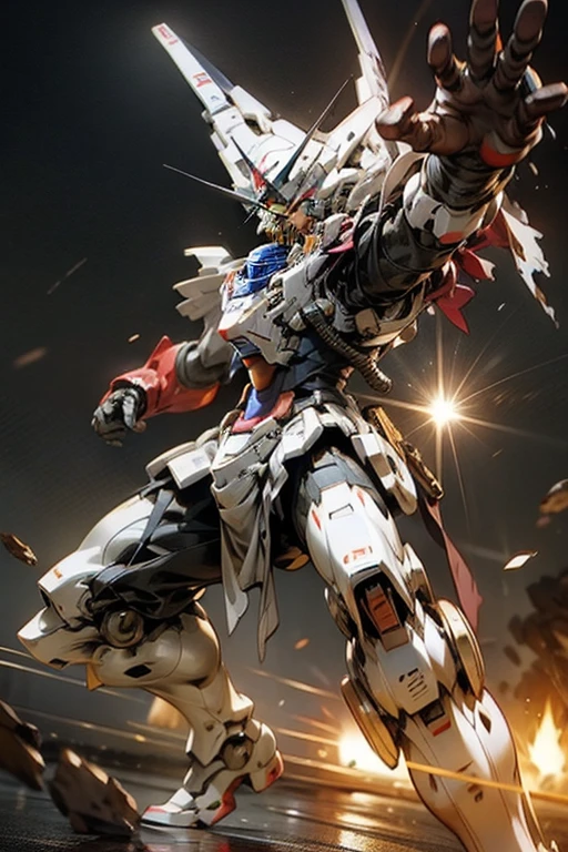 3Dillustration((4K)),Japanese animation severely damaged by fierce fighting,The heroic figure of Gundam