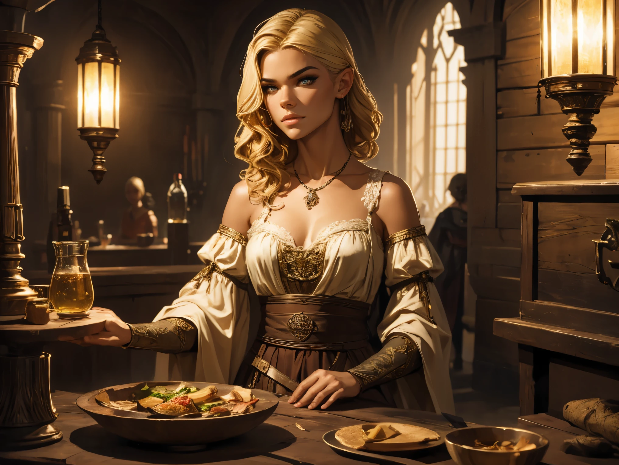 a handsome young woman on Zendaya, she is bathing in a medieval wooden batthub, she has short blond hair, she has mysterious runes all over her body, French Renaissance painting style, cinematic, fantasy illustration, that showcases the best quality,4k,8k,highres,masterpiece:1.2,ultra-detailed,realistic:1.37,HDR,studio lighting,ultra-fine painting,sharp focus,physically-based rendering,extreme detail description,professional,vivid colors,bokeh,colorful and vibrant atmosphere