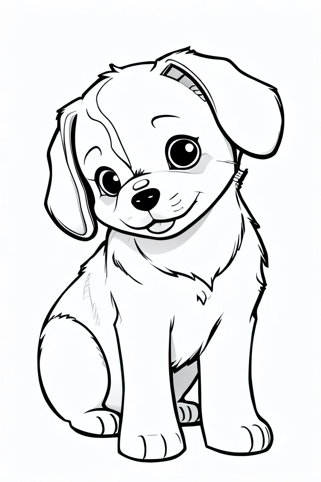 cute puppy in line art style, black and white for coloring page