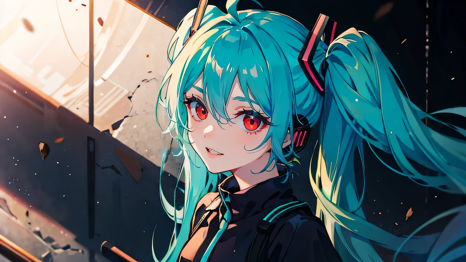 (masterpiece, best quality, very detailed, best shadow), 1girl, solo, miku hatsune, ahoge, aqua eyes, aqua hair, crossed bangs, hair between eyes, hair ornament, headphones, long hair, twintails, middle shot, angry, (cry:0.7)