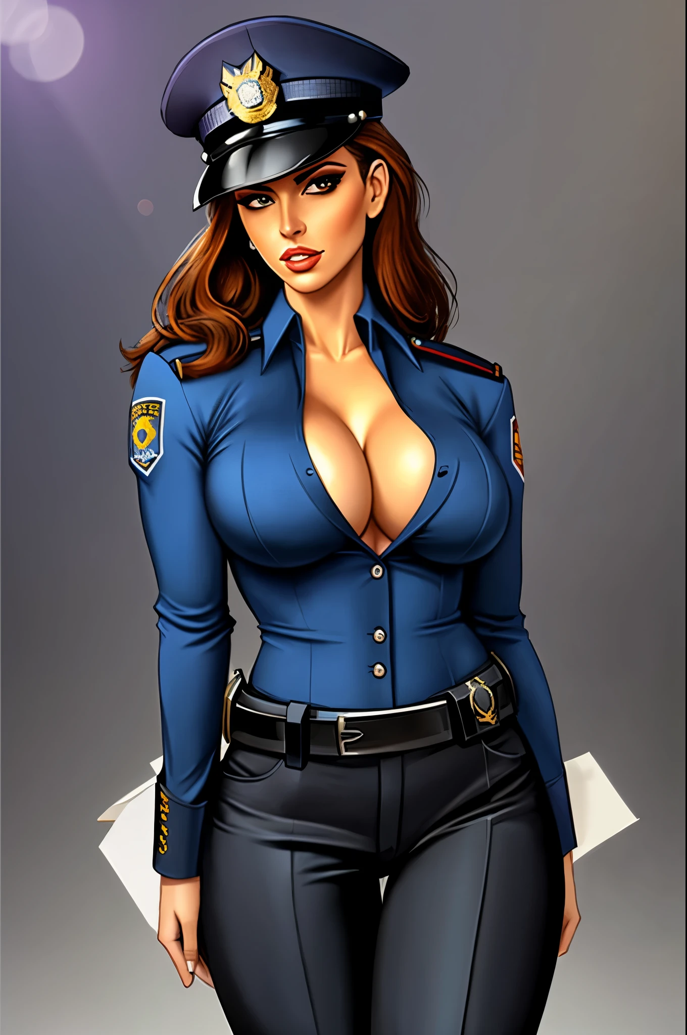 Busty cop, sexy uniform. realistic