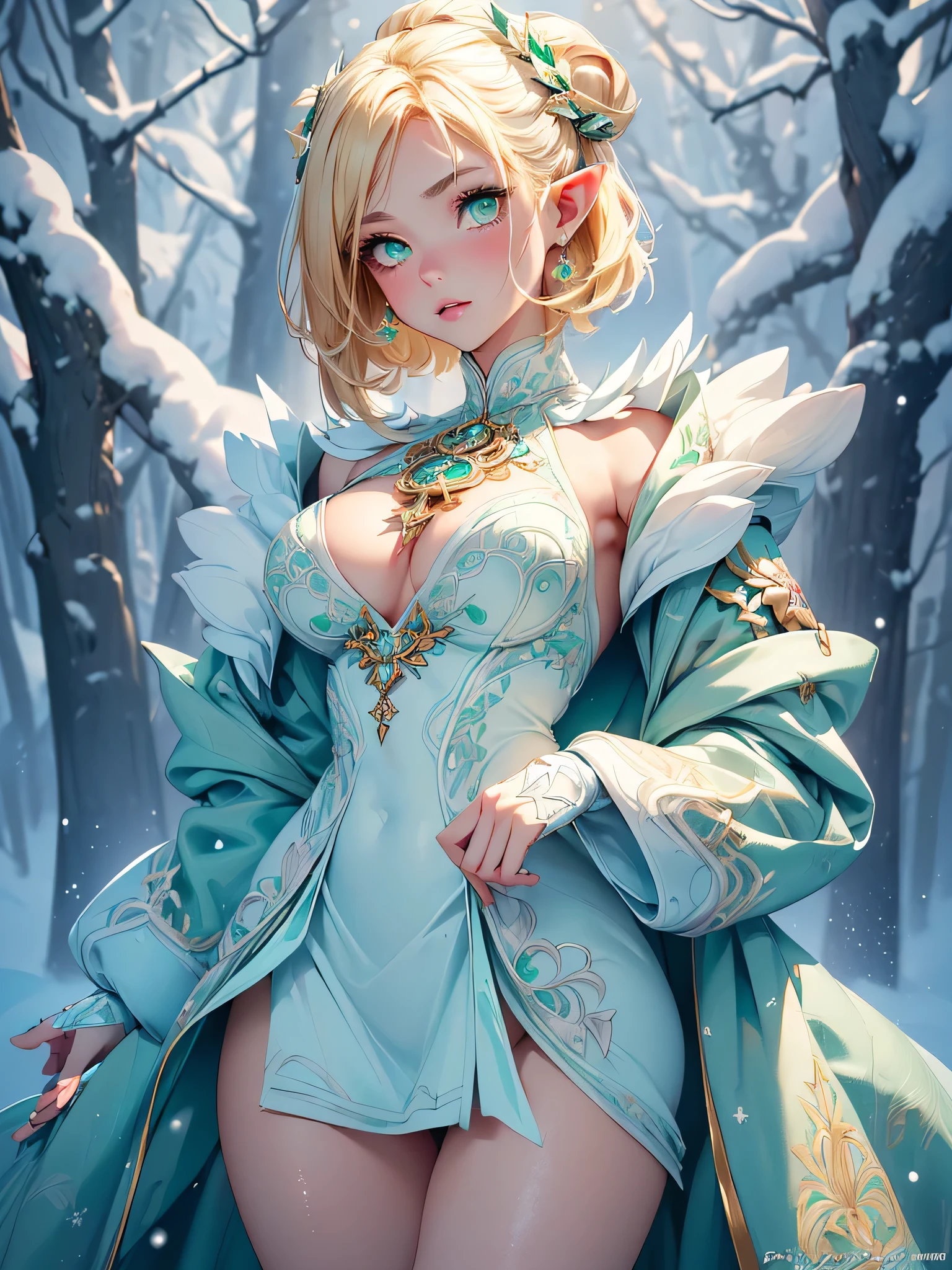 nsfw:1.1, high resolution:1.7, incredibly absurdres, kawaii:1, cute:1.5, hires.fix,,incredibly fine illustration,8k,masterpiece:1.2,best quality, high quality, exquisite, beautiful,insanely detailed, intricate detailed, extremely detailed, Super Definition,ultra high res, Super Resolution, best aesthetic, ultra detailed:1.5,best quality, perfect face, detailed face,stunning art,absurdres,octane render,ultra hires,
Japanese Actress,(Idol),18yo,Beautiful,(Cute and lovely),cute elf girl,((anime elf with extremely cute and beautiful blonde hair)),(((undercut blond hair,short hair,colored inner hair,breathing ear)))),(((green_eyes:1.3))),intricate eyes,beautiful detailed eyes,symmetrical eyes,big eyes:1.5,enchanting bright eyes studded with gold and silver dust,(((pinky and glowing_skin,shiny body,plastic glitter skin,exaggerated shiny skin,illuminated skin))),upward breasts,(detailed body,(detailed face)),cute,daring,zettai ryouiki,show skin,best relationship with four fingers and one thumb,((girl trembling with sexual climax))
Break (((aqua fur coat and outfit, wearing a ice dress:1.3,aqua winter coat))), ((ice dress,elegant ice dress)),(white gloves,white clothes,(((intricate outfit,intricate clothes,embroidered outfit,ornate outfit,embroidered clothes,ornate clothes))),(dynamic pose:1.0),embarrassed,(centered,scale to fit dimensions,Rule of thirds),((snowy pine forest)),winter,scenery:1.25,((intricate scenery)),((snow forest background)),(Glossy winter ornaments),highres,sharp focus,(ultra detailed,extremely detailed),(photorealistic artwork:1.37),(extremely detailed CG unity 8k wallpaper),(((vibrant colors,vibrant theme))),(intricate),full body,(perfect body),standing,torn clothes,broken clothes,pussy,show off vagina,bloody vagina,(((bloody pussy))),(((defloration))),((spreading pussy)),((perfect and detailed pussy)),(pussy expansion),((pussy prolapse)),((open pussy)),((labia))