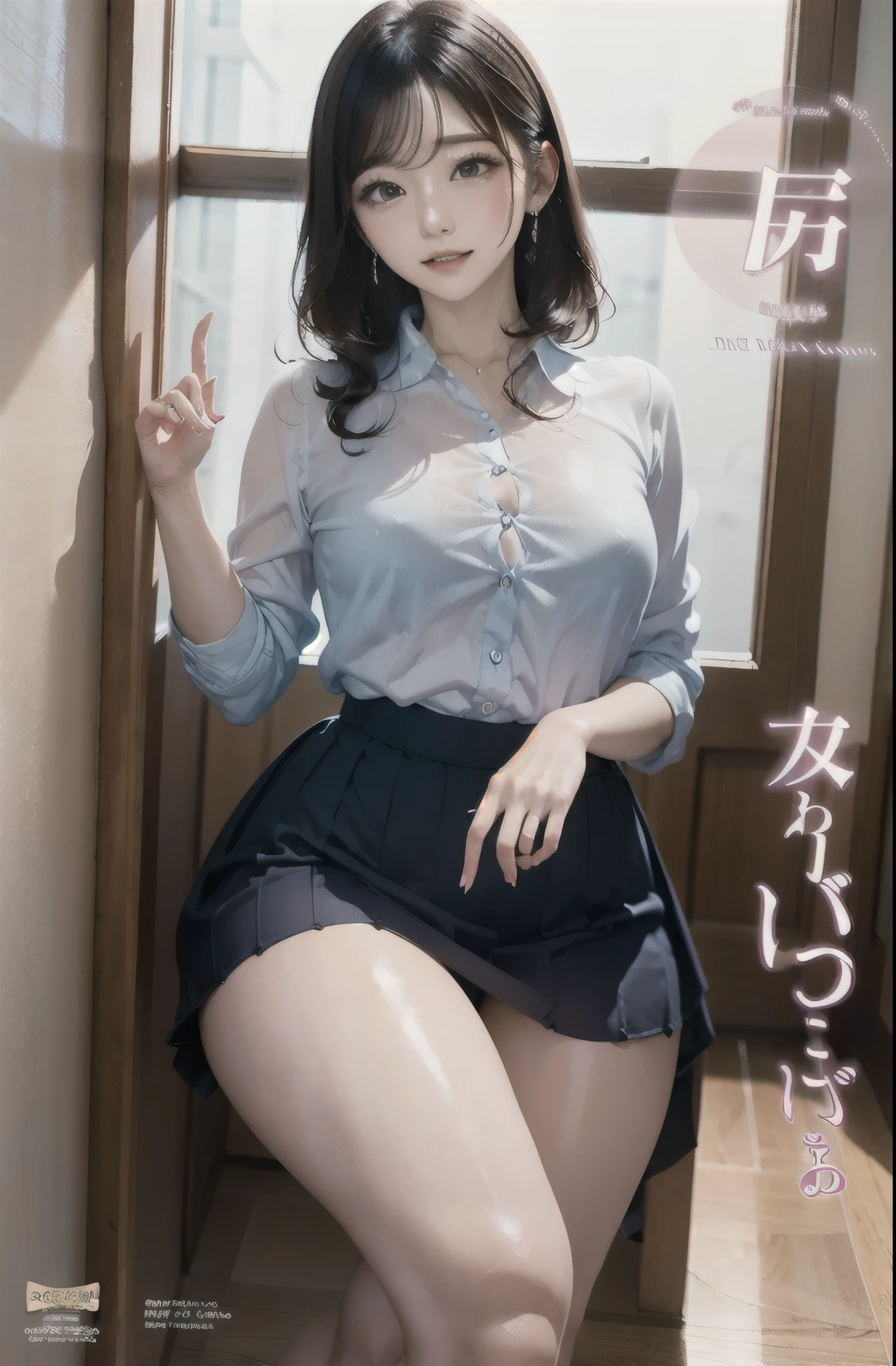 black eyes,black hair,two-tone hair,
jav cover,solo,