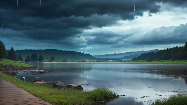 ((melhor qualidade)), ((OCreate a serene and calming image of a rainstorm in a tranquil setting. Below are guidelines to help craft this soothing scene:bra de arte)), (detalhado), rosto perfeito