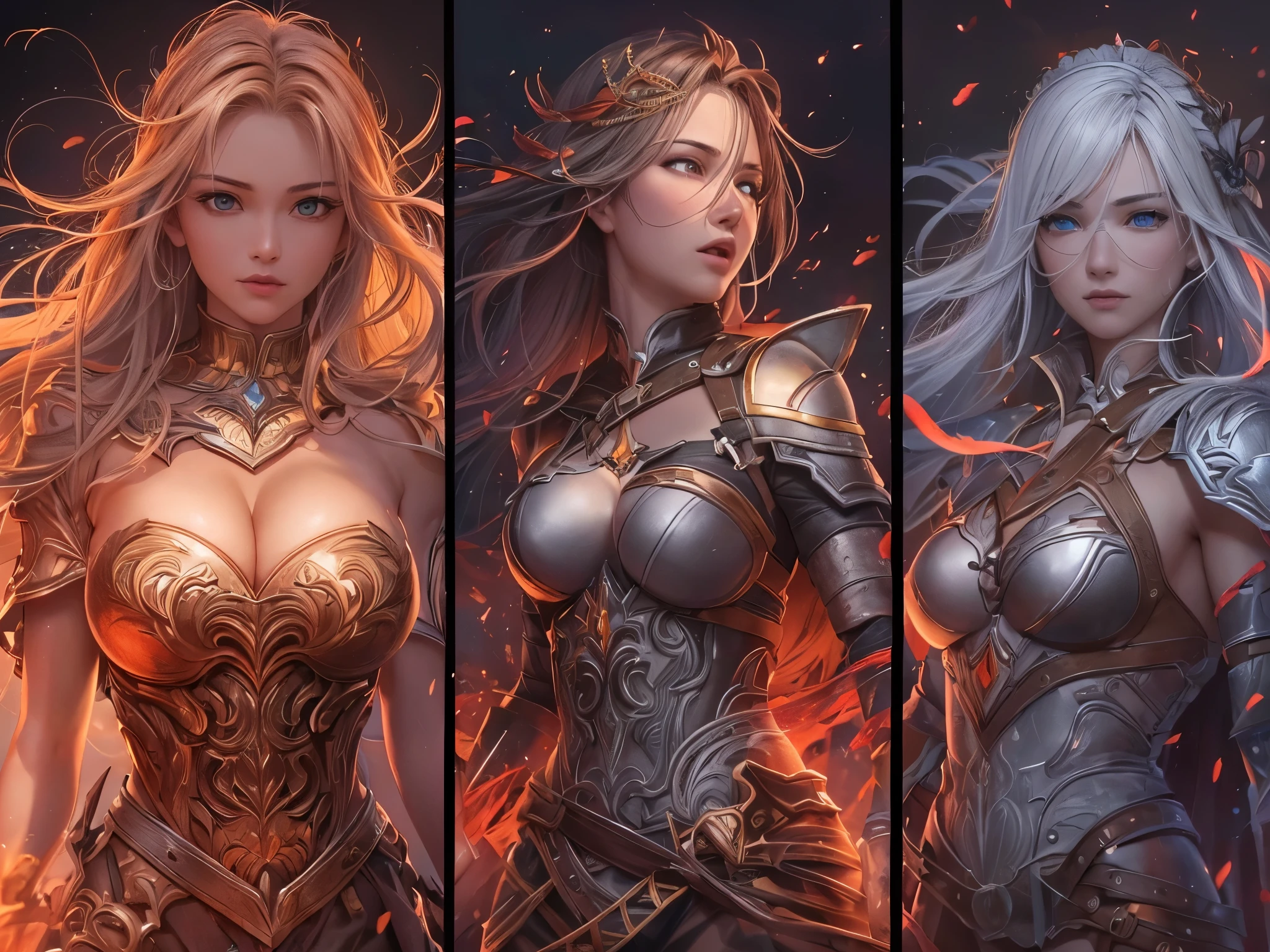 ((highest quality)),(Ultra-high resolution),(Super detailed new),(Detailed Description),((The best CG)),(A masterpiece),Ultra-detailed art,A wonderful new art form,(Art with precise detail:1.5), Fighting female hero, Light and Darkness, Endless battles, red,  Brilliant Lightning,