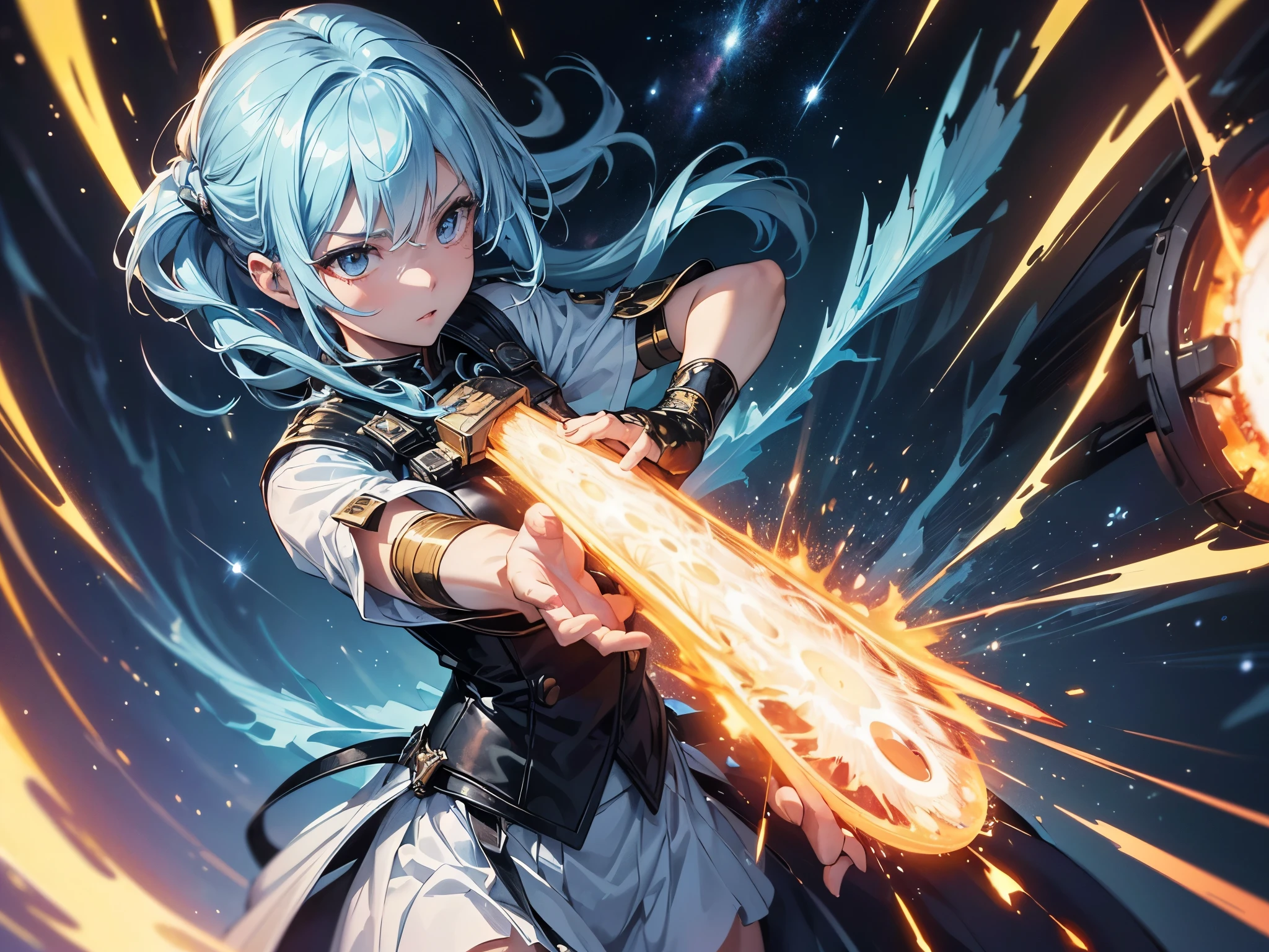 ((highest quality)),(Ultra-high resolution),(Super detailed new),(Detailed Description),((The best CG)),(A masterpiece),Ultra-detailed art,A wonderful new art form,(Art with precise detail:1.5), Fighting female hero, Light and Darkness, Endless battles, Brilliant Lightning,
