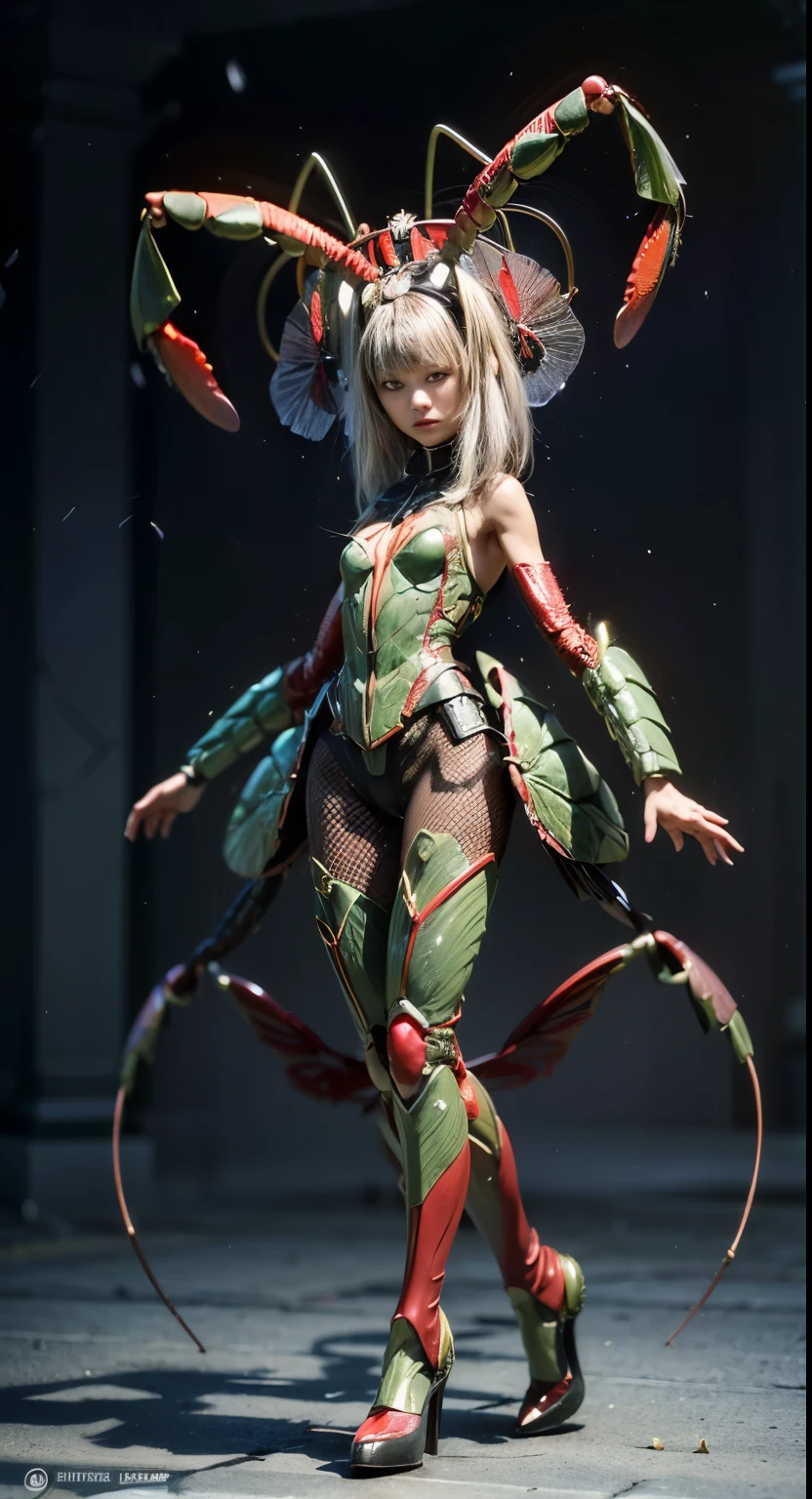 (high resolution,masterpiece,best quality,extremely detailed CG,), realistic, photo, amazing fine details, all intricate, gloss and shiny,awesome many layers, 8k wall paper, 3d, kawaii, ( solo:1.4), perfect female proportion,villainess, (fusion of Mantis and lady:1.4), (Mantis form lady:1.2), (Mantis lady:1.2), (fusion:1.2), (solo:1.4), (evil smile:1.2), muscular, abs, (Mantis exoskeleton bio insect suit:1.4), (Mantis red exoskeleton bio insect armor:1.2), (red Mantis antennae:1.3),
