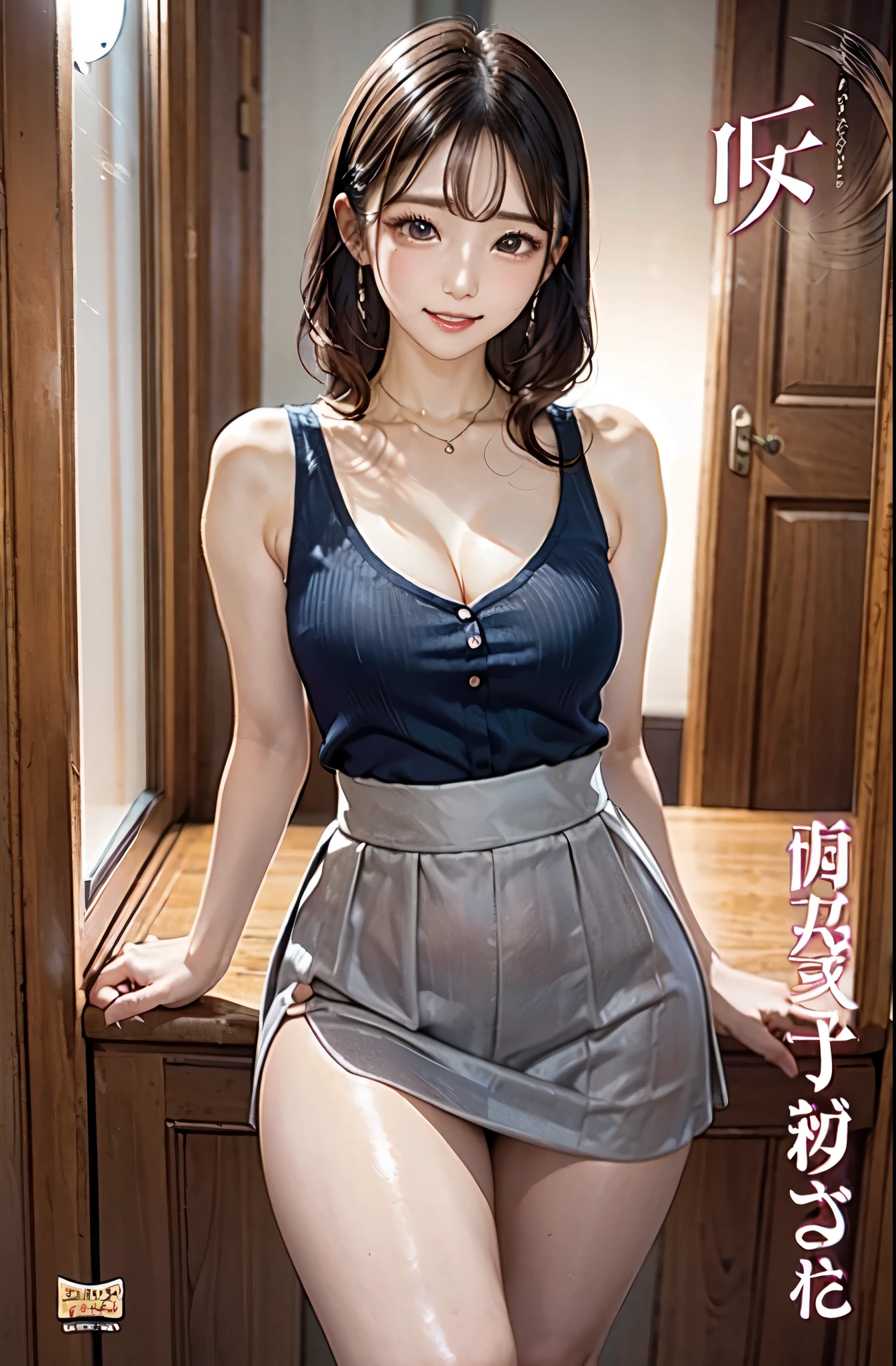 black eyes,black hair,two-tone hair,
jav cover,solo,