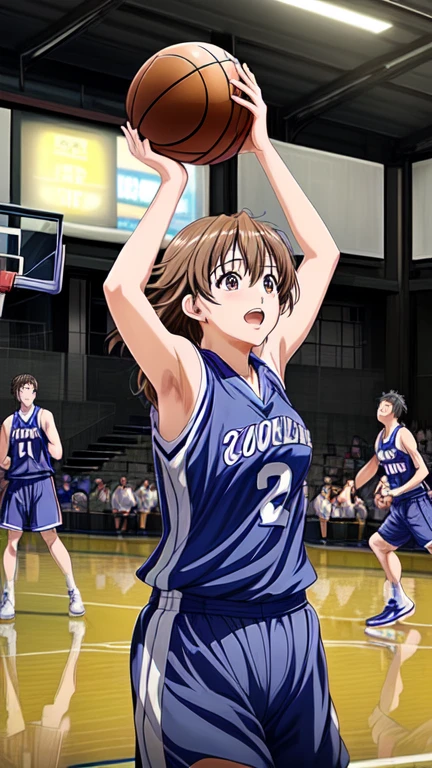  Kyoto Animation、Best quality 、Several men and women、basketball、basketball club、club activities、gym、group of men and women、Shooting、playing a basketball game