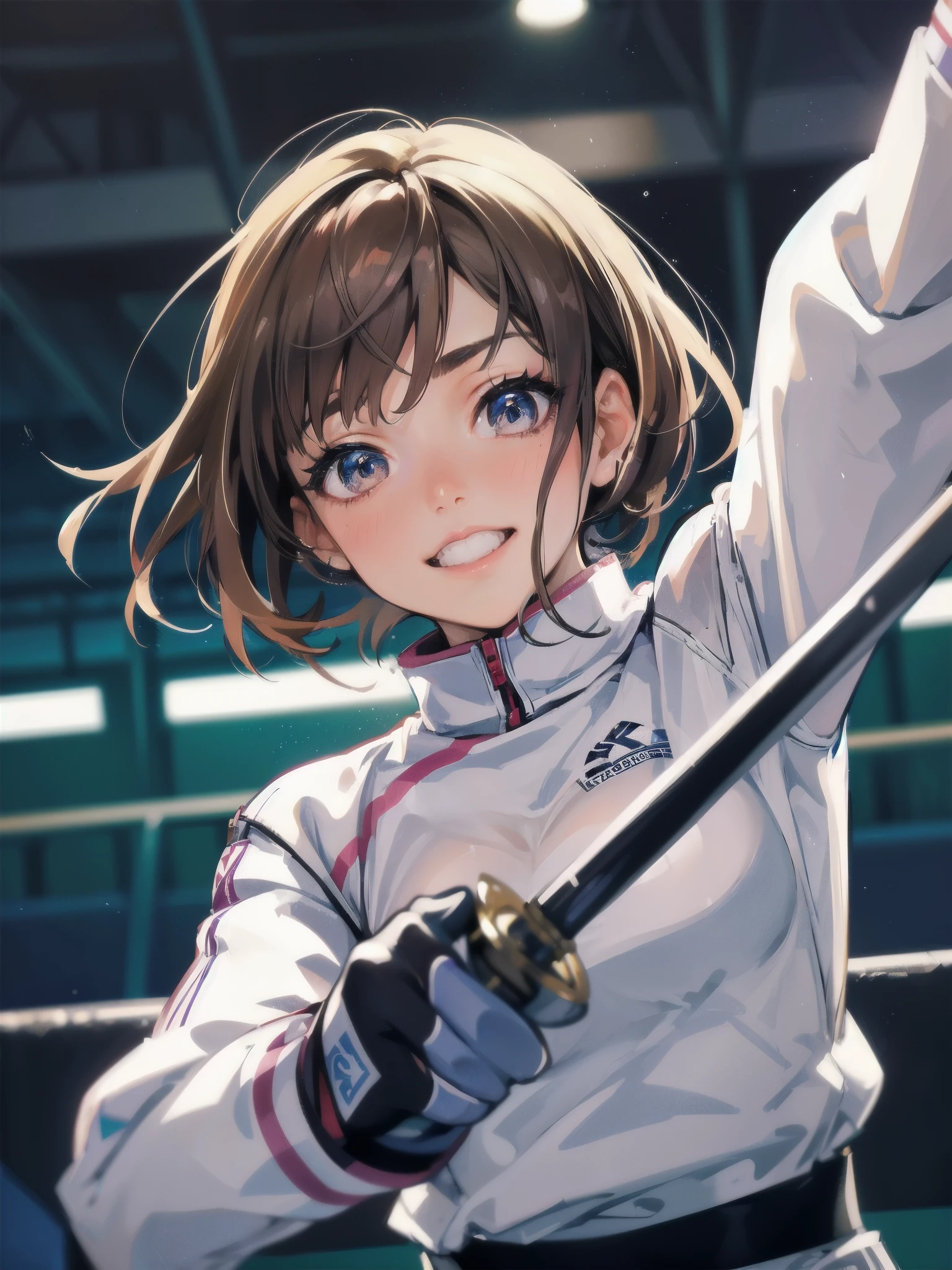 high quality,HD,16k,sharp lines,1 girl,Female figure skate athlete ,cute face, large breasts, nice legs,At the figure skate venue,focus girl,detailed beautiful face,detailed clothes,beautiful eyes,cool,dynamic angle