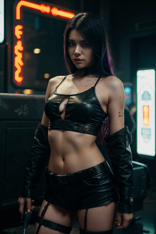 Girl with a weapon in cyberpunk style