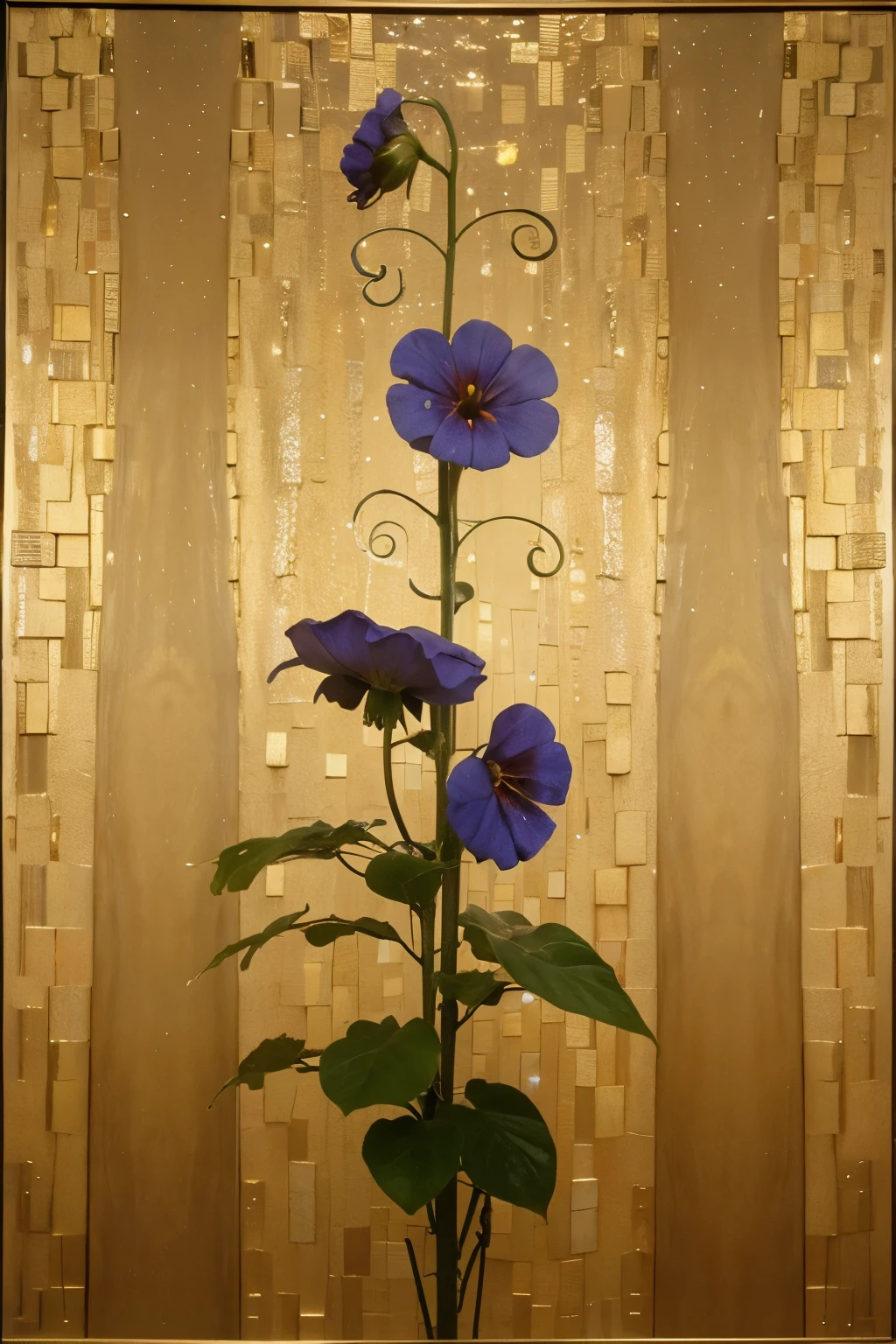 an image of a beautiful morning glory flower in the klimt art style
