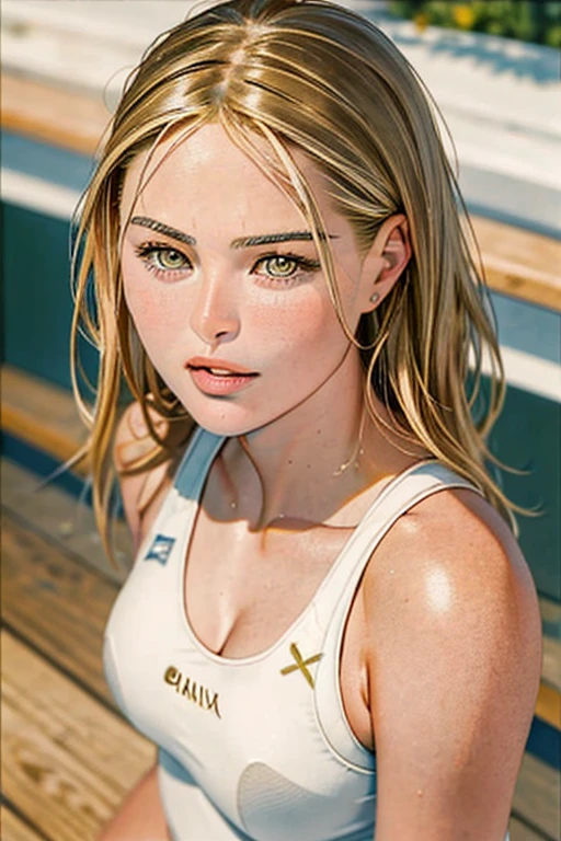 , portrait of a 25 year old girl full lips, symmetrical face, blend of (Alexis Dziena:1.1),  (Maria Sharapova:1.6), (Jennifer Connelly:0.8), natural beauty, beautiful girl, casual, playful, smirking, standing, boardwalk posing, {close up:0.3}