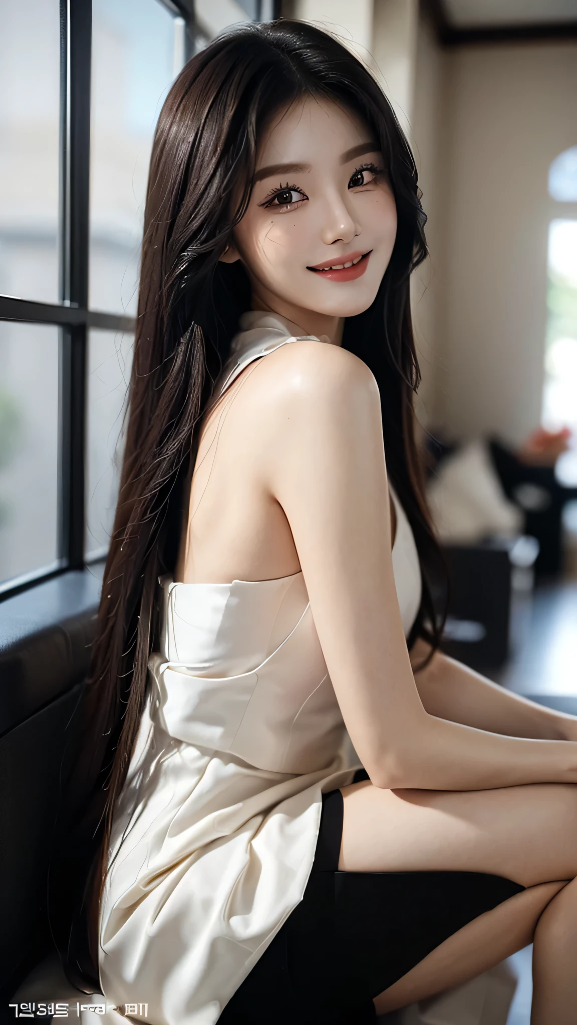 masterpiece、top-quality)、1 beautiful girl、((Wearing black sunglasses )), (Detailed beautiful eyes), ((Detailed skin)) , ((Detailed medium hair)), inside the black villa、((Boyish Brown Medium Hair))、((Smaller face))、((Neutral face))、((Face seen from the side))、((Light brown eyes))、((Korean Girl))、((18year old))、((cool lady))、((A shy smile on his face))、((Korean Makeup))、((elongated and sharp eyes))、((Happy dating))、((boyish))、((Shot from the same height as your face)、inside the white villa ), ((CG rendering)), ((Blurred background)), ((16K)), ((Very detailed)), ((wallpaper)), ((depth of field))