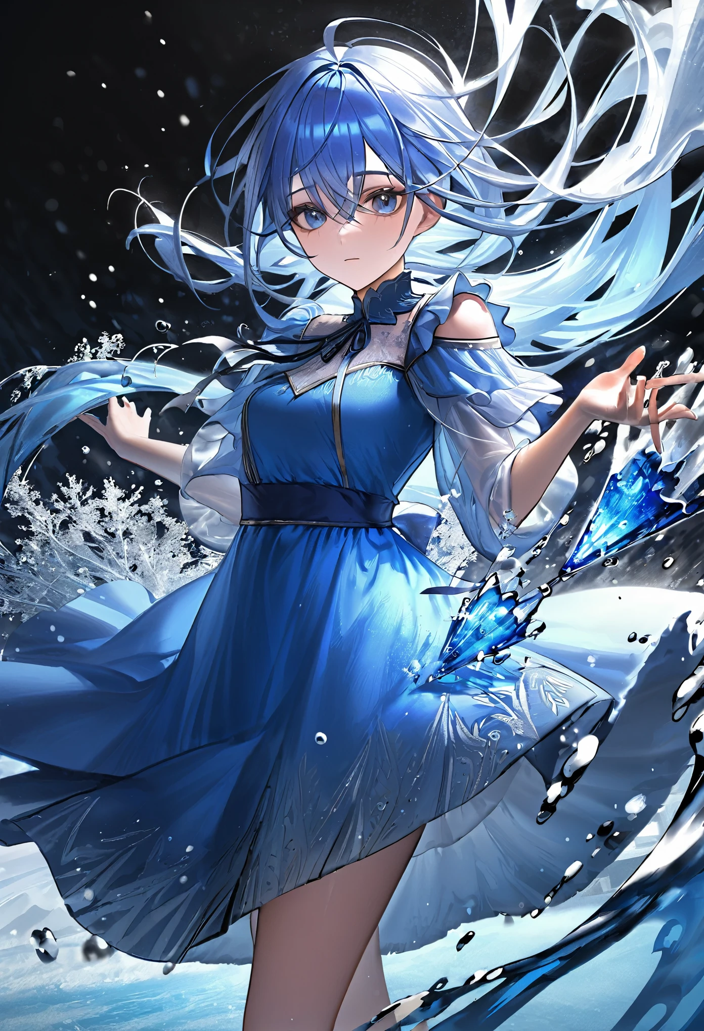 1girl, blue ice dress