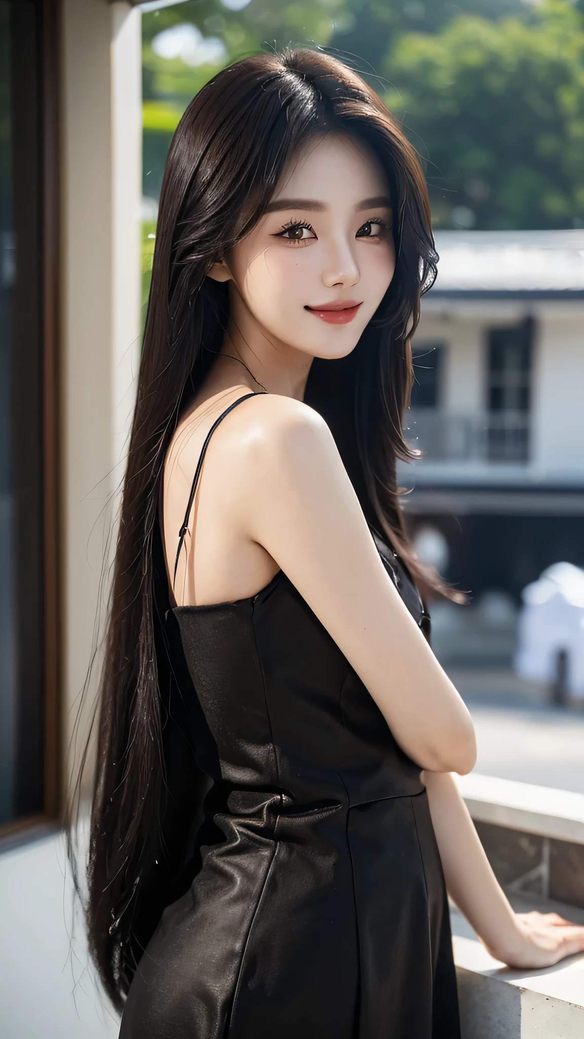 masterpiece、top-quality)、1 beautiful girl、((Wearing black sunglasses )), (Detailed beautiful eyes), ((Detailed skin)) , ((Detailed medium hair)), inside the black villa、((Boyish Brown Medium Hair))、((Smaller face))、((Neutral face))、((Face seen from the side))、((Light brown eyes))、((Korean Girl))、((18year old))、((cool lady))、((A shy smile on his face))、((Korean Makeup))、((elongated and sharp eyes))、((Happy dating))、((boyish))、((Shot from the same height as your face)、inside the white villa ), ((CG rendering)), ((Blurred background)), ((16K)), ((Very detailed)), ((wallpaper)), ((depth of field))