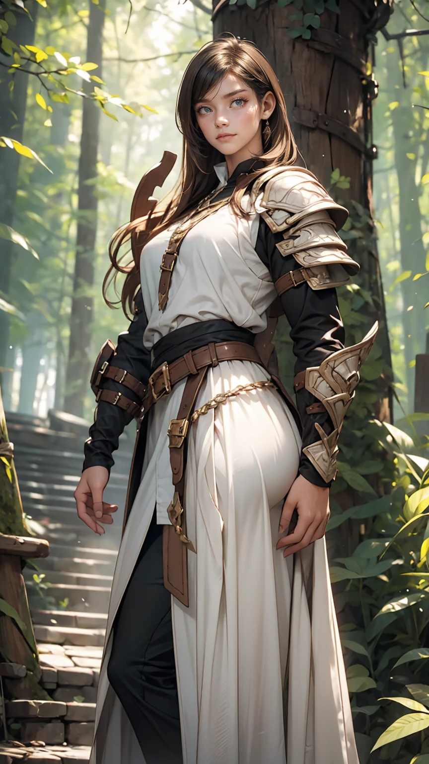Dress in Armor, White shirt, forest、Outstanding proportions