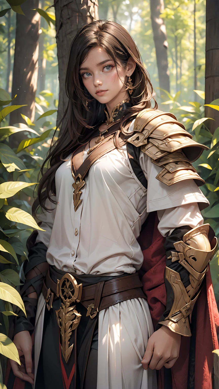 Dress in Armor, White shirt, forest、Outstanding proportions