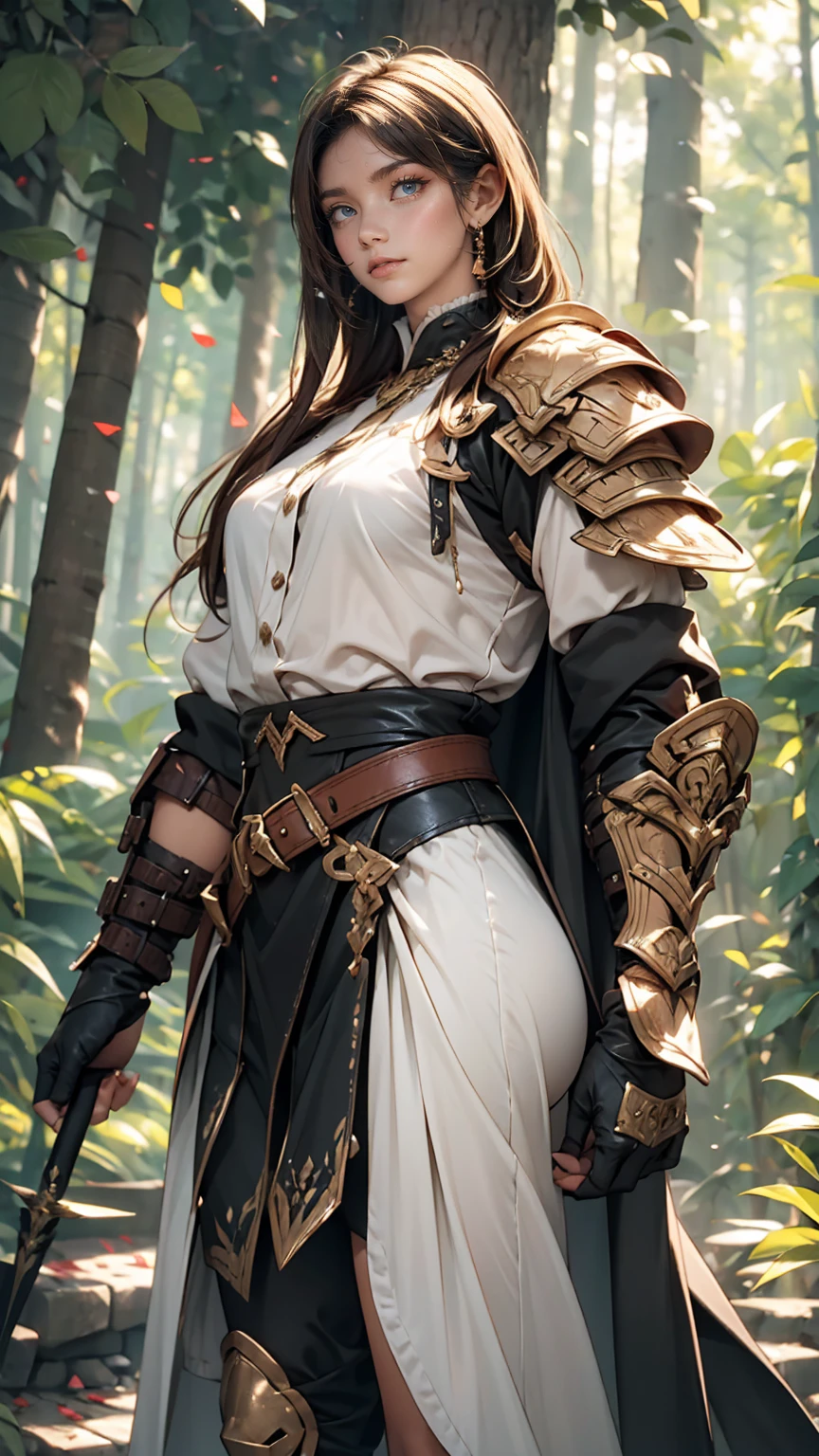 Dress in Armor, White shirt, forest、Outstanding proportions