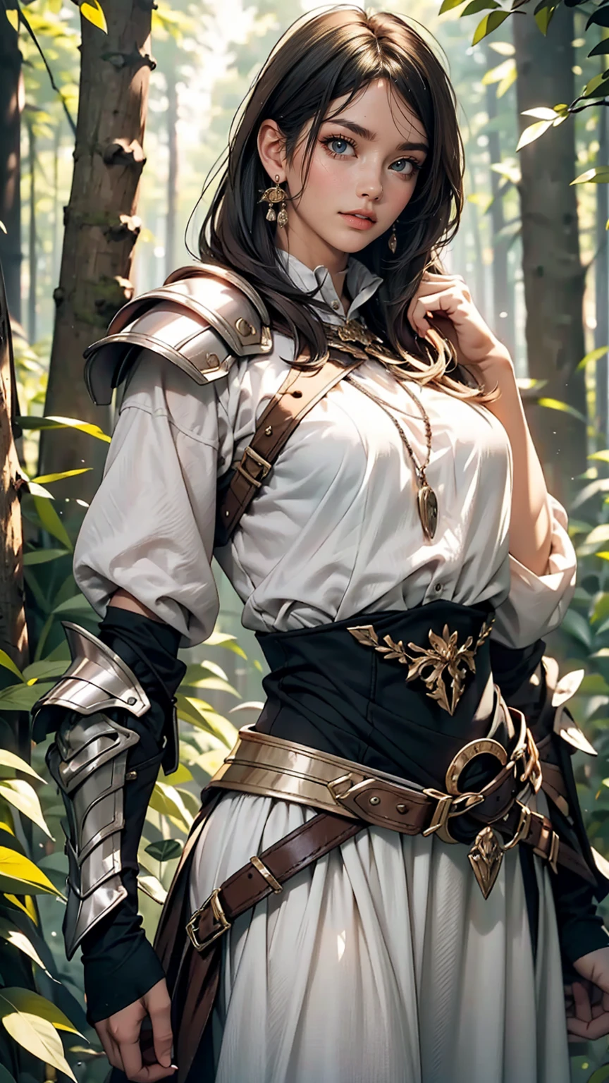 Dress in Armor, White shirt, forest、Outstanding proportions