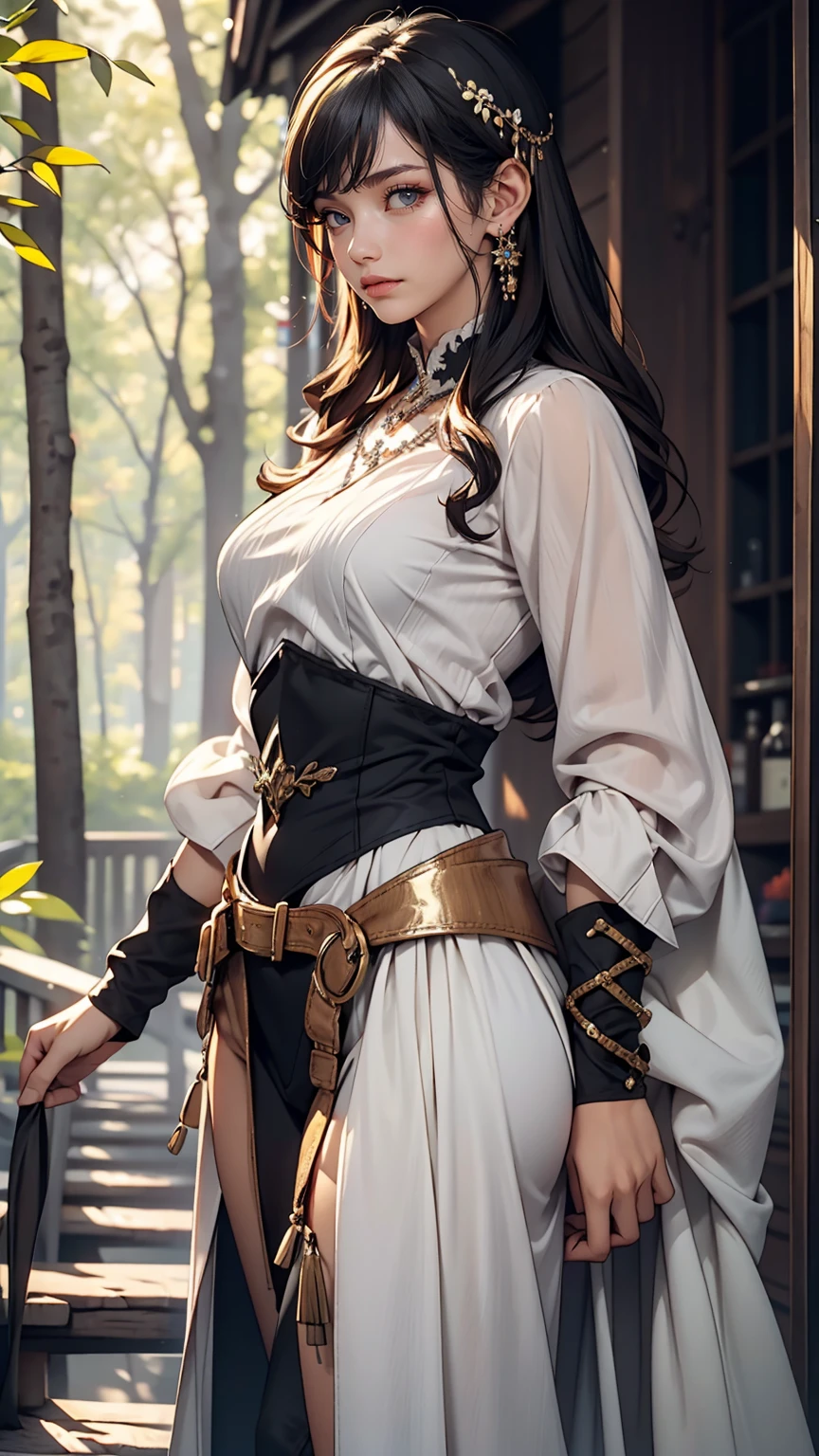 Dress in Armor, White shirt, forest、Outstanding proportions