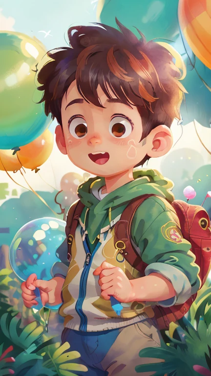 A boy, zoo, many balloons, happy, happy, perfect quality, clear focus (clutter - home: 0.8), (masterpiece: 1.2) (realistic: 1.2) (bokeh) (best quality) (detailed skin: 1.3) (intricate details) (8K) (detail eyes) (sharp focus), (happy)