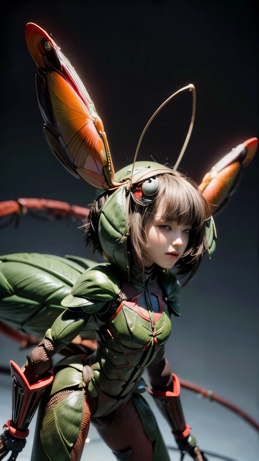 (high resolution,masterpiece,best quality,extremely detailed CG,),(japanese girl face), realistic, photo, amazing fine details, all intricate, gloss and shiny,awesome many layers, 8k wall paper, 3d, kawaii, ( solo:1.4), perfect female proportion,villainess, (fusion of Mantis and lady:1.4), (Mantis form lady:1.2), (Mantis lady:1.2), (fusion:1.2), (solo:1.4), (evil smile:1.2), muscular, abs, (Mantis exoskeleton bio insect suit:1.4), (Mantis red exoskeleton bio insect armor:1.2), (red Mantis antennae:1.3),