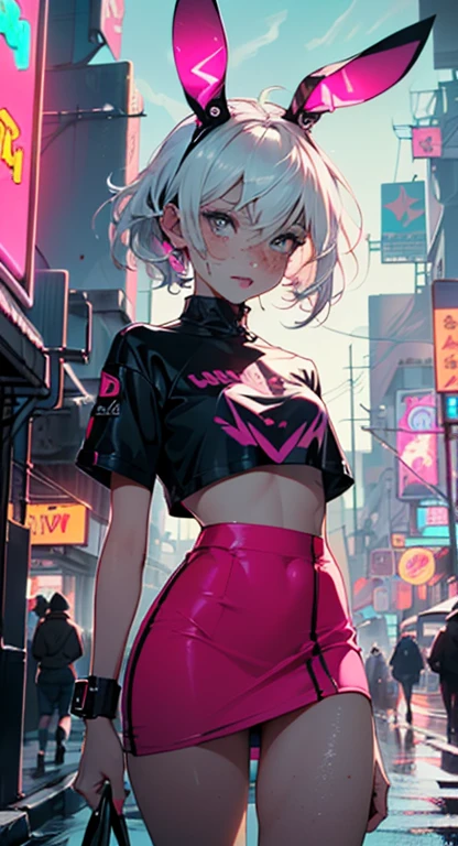 cute little bunny loli,(((little ,small tiny body,petite))),(((6 years old))),((anime little bunny with extremely cute and beautiful fuchsia hair walking down the street)),(((bunny girl,anthro furry cute,bunny-girl))),(((bunny ears,bunny ears on head,big bunny ears))),
(((flat chest))),(((fuchsia hair:1.35,short fuchsia hair,colored inner hair,ear breathing,))),((heterochromia,eye1 fuchsia,eye2 pink,perfect eyes,upturned eyes:1.3,beautiful detailed eyes,finely detailed beautiful eyes:1,big highlight on eyes:1.2,slanted eyes)),(((freckles on the face,freckles,freckled girl))),(((lustrous skin:1.5,bright skin: 1.5,skin tanned,shiny skin,very shiny skin,shiny body,plastic glitter skin,exaggerated shiny skin))),(delicate detailed fingers,detailed body,detailed arms,human hands,(detailed face)),
cute,slutty,,erotic,(((nsfw))),
zettai ryouiki,revealing clothing,show skin,((rave shirt,neon colored shirt,rave mini-skirt,visible thong straps)),(wearing a rave outfit:1.3,rave clothes,semi-naked,with little clothing,),(detailed outfit,detailed clothes),
(dynamic pose:1.0),solo focus,embarrassed,centered,scale to fit dimensions,Rule of thirds,
outdoors,((night view)),(very pretty city neon synthwave,cyberpunk night street Background:1.5,dark sky,thick clouds),future vehicles,((neon lights)),thick clouds,(cyberpunk style,neon lights, (synthwave theme background), lonely street),(((detailed background:1.25))),
(best quality),(high resolution),(sharp focus),(ultra detailed),(extremely detailed),(extremely high quality artwork),8k_wallpaper,(extremely detailed CG 8k),(very fine 8K CG),((hyper super ultra detailed perfect piece)),flawless,(((masterpiece))),illustration,vibrant colors,(intricate),High contrast,Selective lighting,Double exposure,HDR (High Dynamic Range),Post-processing,Background blur,