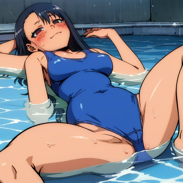 Sexy Nagatoro in tight swimsuit, wet with a thick white liquid