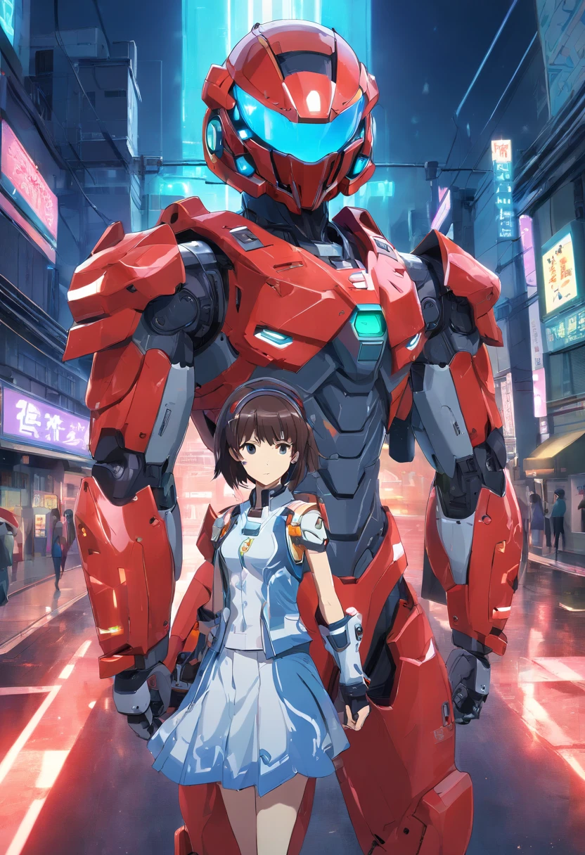 (masterpiece, best quality), Intricate details, photo, Reality, Unreal Engine, White chrome and red chrome machinery, helmet, armor, , new, Cyberpunk Warehouse, terminal, Arc Electrical, sp3ct4, Dark atmosphere, Light, The Peak, The right hand weapon of Thunder Pacific Rim's Danger Wanderer