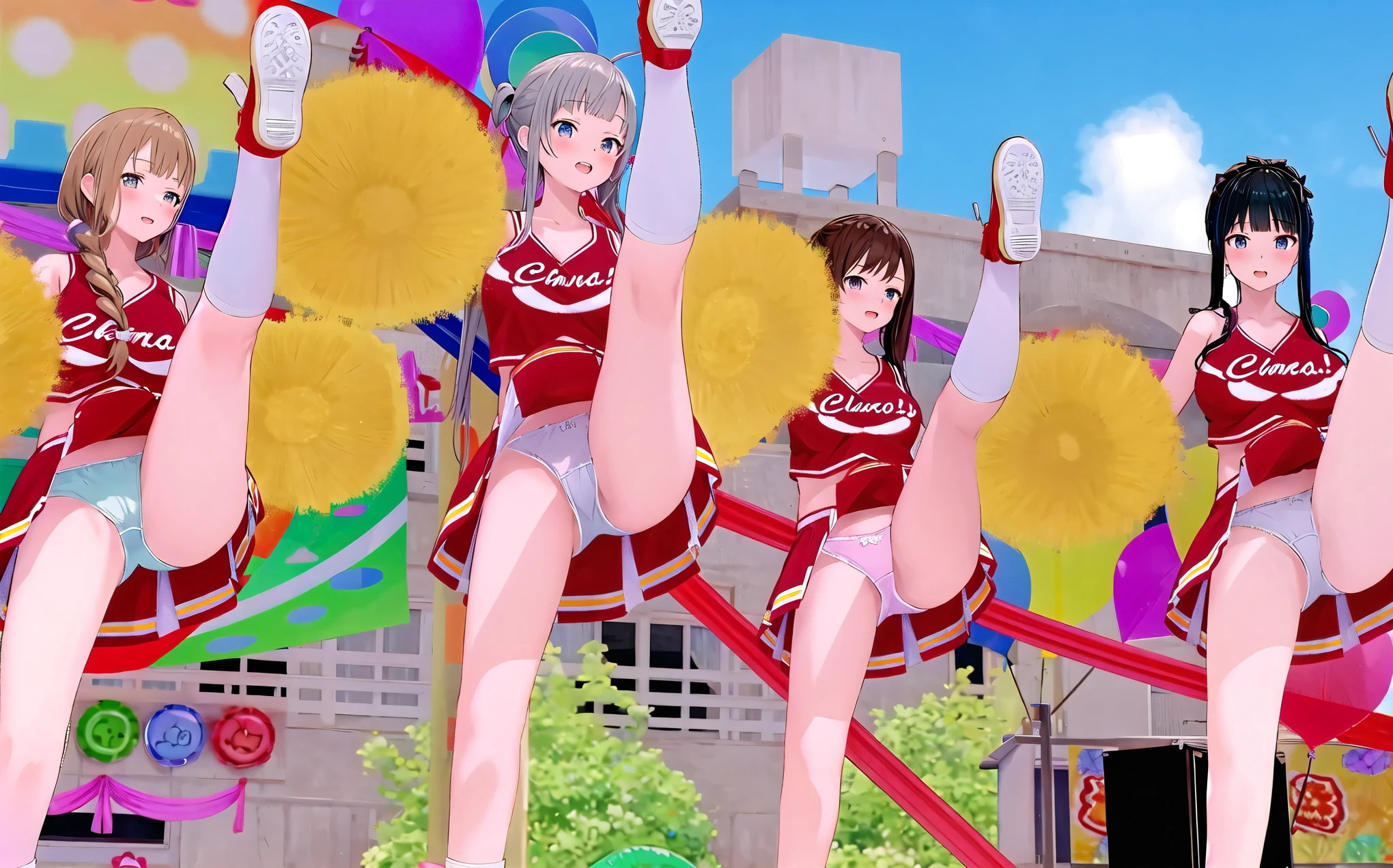 ecchi anime style, ecchi style, azur lane style, visual novel key visual, anime girls in underwear posing for a picture, ecchi anime style, hololive, ecchi, in clothes! highly detailed, visual novel cg, high school girls, upskirt, panty, anime maids riding early tanks