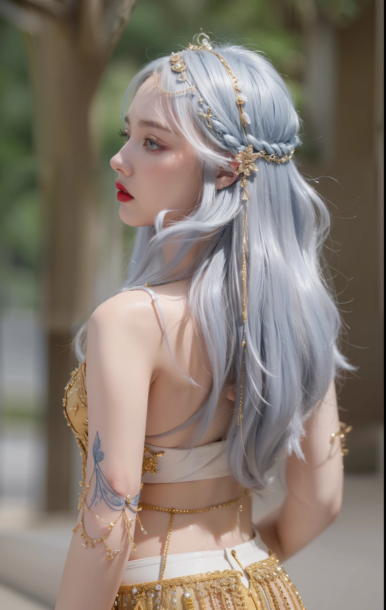 Royal princess,Super detailed, Delicate face, Stock Photography , Portrait 400, F1 Camera Lens.6, Colorful, Surrealism, Realistic textures, Dramatic Lighting, Thin Film Distiller 800 (8K, original photo, Better quality, masterpiece: 1.2), Super detailed, (Extremely delicate skin: 1.2), 8K Ultra HD, SLR camera, Soft Light, high quality.Fire Queen,Blue pupils,Apply red lipstick,Have a tattoo,The tattoo is very three-dimensional,Gorgeous and intricate tattoo designs,8K Mugshot,Large Breasts,Dark eyeshadow,Sexy thick lips(Red lipstick),Ice Princess,The side face is very three-dimensional