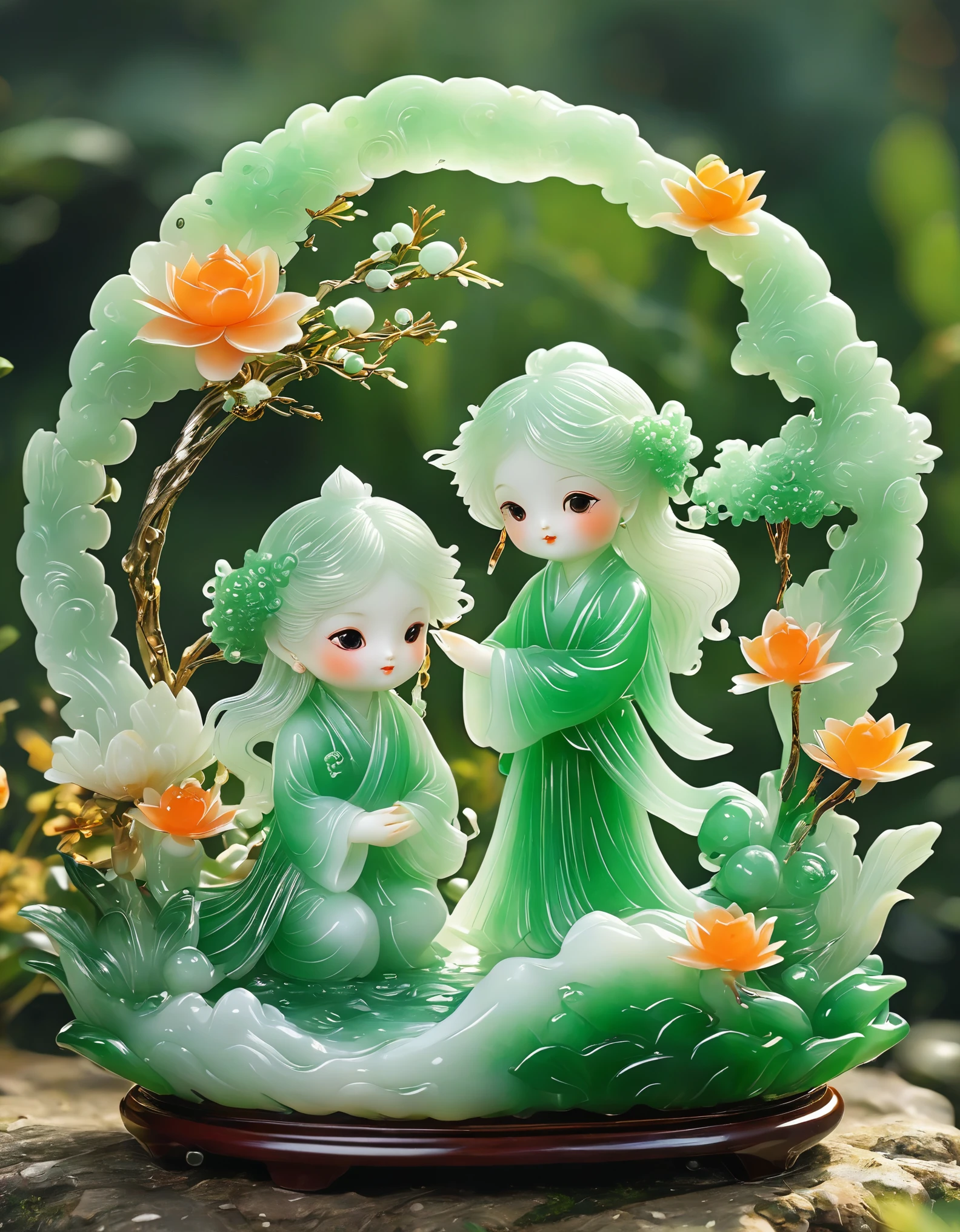 best quality, very good, 16K, ridiculous, Extremely detailed, Lovely(((Boys and girls,lover:1.3))),Made of translucent jadeite, Background grassland((A masterpiece full of fantasy elements))), ((best quality)), ((Intricate details))(8k)