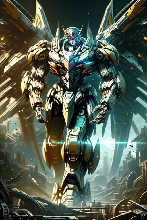 giant mecha,Highly detailed,lifelike,Movie,Dramatic lighting,epic scale,Complex mechanical design,Seamlessly integrate with the environment,Tough and weathered look,A powerful and majestic presence,,
