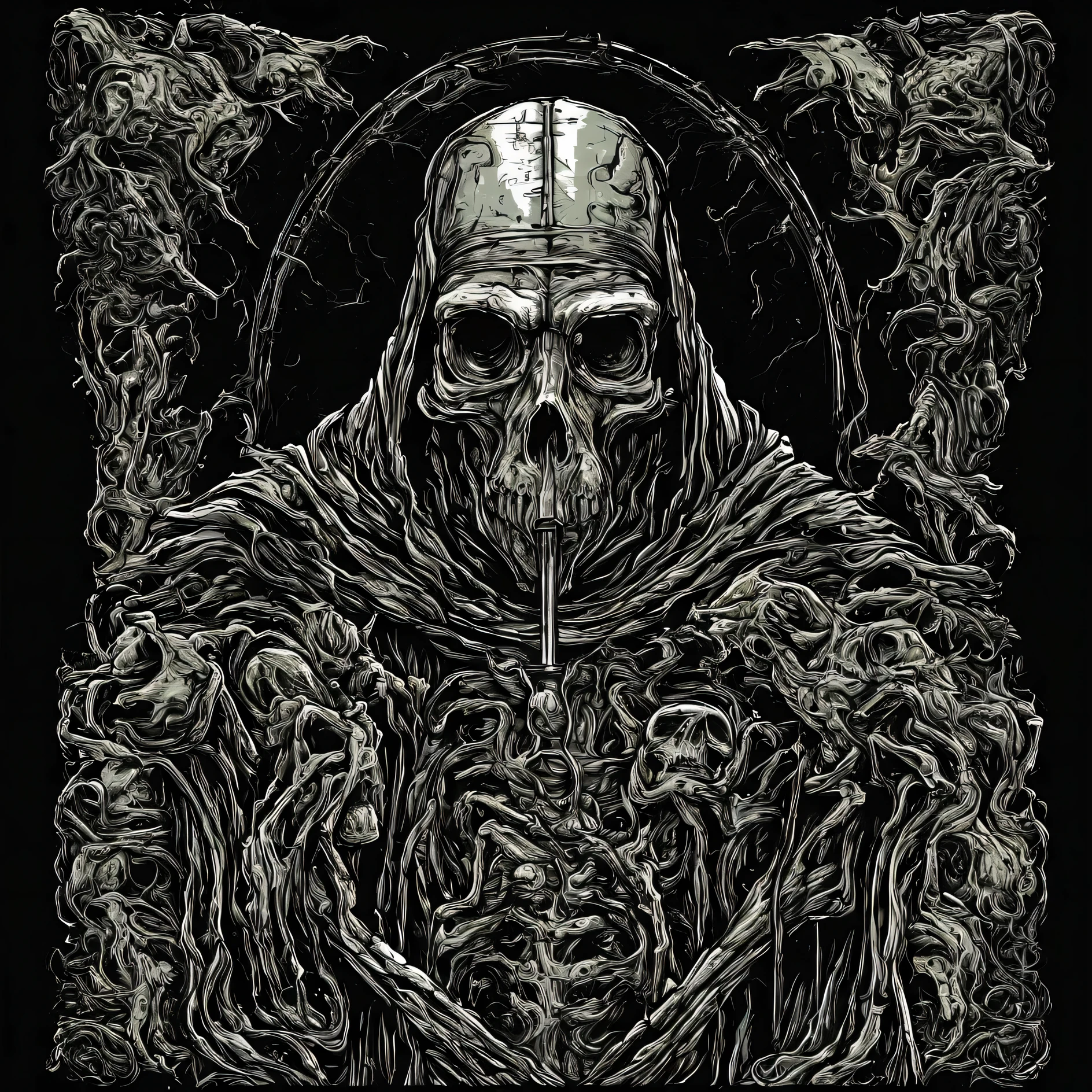 metal_tee,  Dr Plague., vector digital illustration, (black background:1.5) 