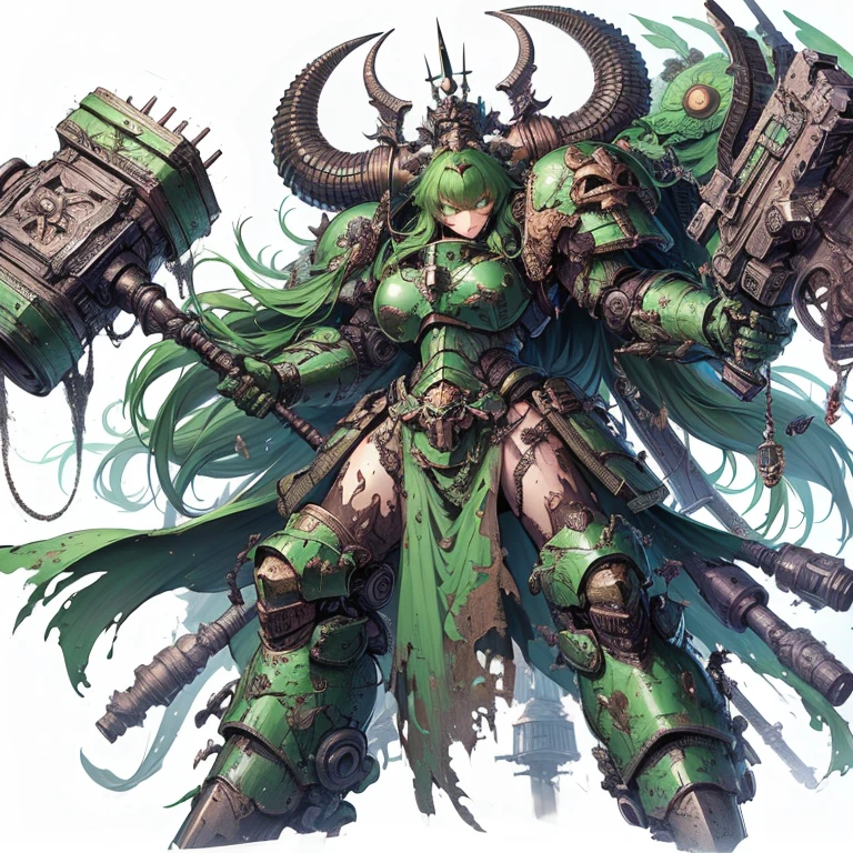 masterpiece、best quality、Super Fine、、Mud green power armor、Warhammer 40k、A huge bronze bell rises、8k high resolution、Trending on Artstation、White background、whole body、
