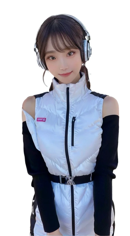 An innocent 20-year-old girl、((White tank top, Dramatic Pose)),smile,break (Spacecraft control room background):2,、break RAW Photos, (8k、highest quality、masterpiece:1.2)、(Intricate details:1.4)、(Realistic:1.4)、Octane Rendering、Complex 3D rendering with ultra-detail, Studio Soft Light, Rim Light, Crisp details, Super detailed, Realistic skin texture, detailed aspects, Beautiful details in the eyes, Highly detailed CG Unity 16k wallpaper, Compensate, (Detailed Background:1.2), Glowing Skin, whole body、(Astro Best):2,(Black long sleeve):5,headphone,Smart Watches,((Stand with your hands folded behind your back、Leaning forward、Top view))