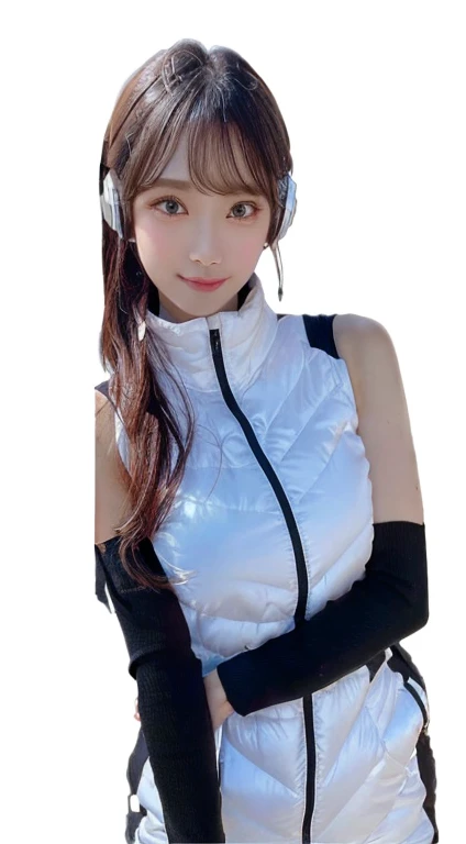 An innocent 20-year-old girl、((White tank top, Dramatic Pose)),smile,break (Spacecraft control room background):2,、break RAW Photos, (8k、highest quality、masterpiece:1.2)、(Intricate details:1.4)、(Realistic:1.4)、Octane Rendering、Complex 3D rendering with ultra-detail, Studio Soft Light, Rim Light, Crisp details, Super detailed, Realistic skin texture, detailed aspects, Beautiful details in the eyes, Highly detailed CG Unity 16k wallpaper, Compensate, (Detailed Background:1.2), Glowing Skin, whole body、(Astro Best):2,(Black long sleeve):5,headphone,Smart Watches,((Stand with your hands folded behind your back、Leaning forward、Top view))