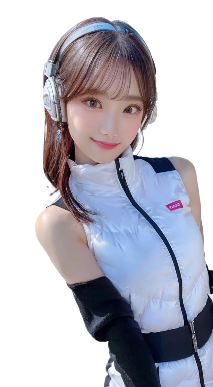 An innocent 20-year-old girl、((White tank top, Dramatic Pose)),smile,break (Spacecraft control room background):2,、break RAW Photos, (8k、highest quality、masterpiece:1.2)、(Intricate details:1.4)、(Realistic:1.4)、Octane Rendering、Complex 3D rendering with ultra-detail, Studio Soft Light, Rim Light, Crisp details, Super detailed, Realistic skin texture, detailed aspects, Beautiful details in the eyes, Highly detailed CG Unity 16k wallpaper, Compensate, (Detailed Background:1.2), Glowing Skin, whole body、(Astro Best):2,(Black long sleeve):5,headphone,Smart Watches,((Stand with your hands folded behind your back、Leaning forward、Top view))