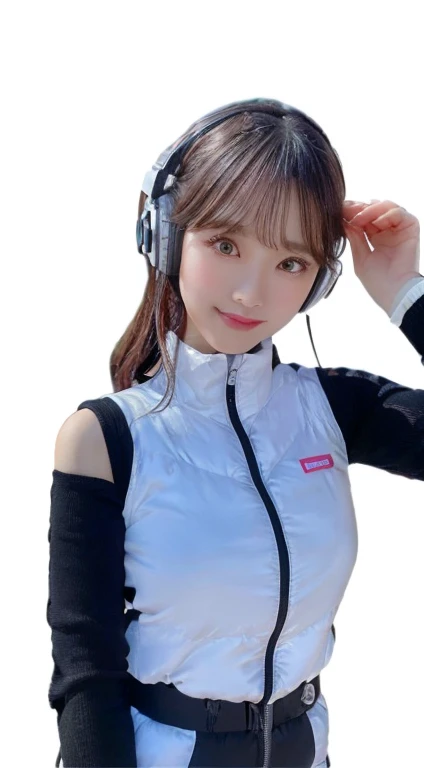 An innocent 20-year-old girl、((White tank top, Dramatic Pose)),smile,break (Spacecraft control room background):2,、break RAW Photos, (8k、highest quality、masterpiece:1.2)、(Intricate details:1.4)、(Realistic:1.4)、Octane Rendering、Complex 3D rendering with ultra-detail, Studio Soft Light, Rim Light, Crisp details, Super detailed, Realistic skin texture, detailed aspects, Beautiful details in the eyes, Highly detailed CG Unity 16k wallpaper, Compensate, (Detailed Background:1.2), Glowing Skin, whole body、(Astro Best):2,(Black long sleeve):5,headphone,Smart Watches,((Stand with your hands folded behind your back、Leaning forward、Top view))