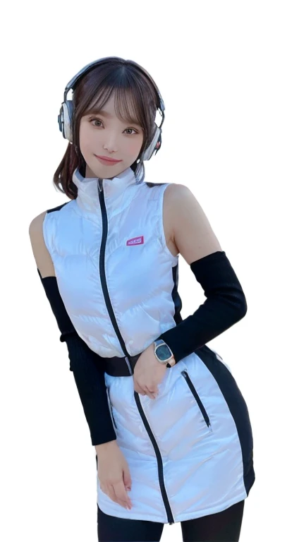 An innocent 20-year-old girl、((White tank top, Dramatic Pose)),smile,break (Spacecraft control room background):2,、break RAW Photos, (8k、highest quality、masterpiece:1.2)、(Intricate details:1.4)、(Realistic:1.4)、Octane Rendering、Complex 3D rendering with ultra-detail, Studio Soft Light, Rim Light, Crisp details, Super detailed, Realistic skin texture, detailed aspects, Beautiful details in the eyes, Highly detailed CG Unity 16k wallpaper, Compensate, (Detailed Background:1.2), Glowing Skin, whole body、(Astro Best):2,(Black long sleeve):5,headphone,Smart Watches,((Stand with your hands folded behind your back、Leaning forward、Top view))