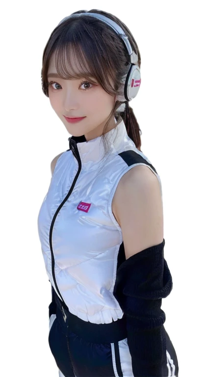 An innocent 20-year-old girl、((White tank top, Dramatic Pose)),smile,break (Spacecraft control room background):2,、break RAW Photos, (8k、highest quality、masterpiece:1.2)、(Intricate details:1.4)、(Realistic:1.4)、Octane Rendering、Complex 3D rendering with ultra-detail, Studio Soft Light, Rim Light, Crisp details, Super detailed, Realistic skin texture, detailed aspects, Beautiful details in the eyes, Highly detailed CG Unity 16k wallpaper, Compensate, (Detailed Background:1.2), Glowing Skin, whole body、(Astro Best):2,(Black long sleeve):5,headphone,Smart Watches,((Stand with your hands folded behind your back、Leaning forward、Top view))