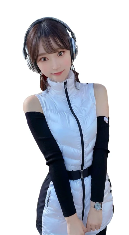 An innocent 20-year-old girl、((White tank top, Dramatic Pose)),smile,break (Spacecraft control room background):2,、break RAW Photos, (8k、highest quality、masterpiece:1.2)、(Intricate details:1.4)、(Realistic:1.4)、Octane Rendering、Complex 3D rendering with ultra-detail, Studio Soft Light, Rim Light, Crisp details, Super detailed, Realistic skin texture, detailed aspects, Beautiful details in the eyes, Highly detailed CG Unity 16k wallpaper, Compensate, (Detailed Background:1.2), Glowing Skin, whole body、(Astro Best):2,(Black long sleeve):5,headphone,Smart Watches,((Stand with your hands folded behind your back、Leaning forward、Top view))