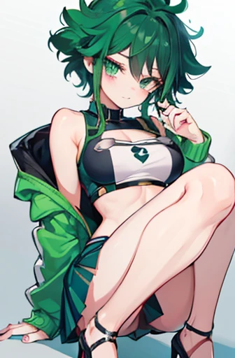 1girl, 1girl izuku midoriya full body, genderbend izuku midoriya, Izuku Midoriya, Izuku Midoriya my hero academia, midoriya izuku, (anime: my hero academia), sexy, female body, perfect body, fullbody, green sparkling eyes, short green hair, sexy, perfect body, wearing: modern fashionable outfit, tight crop top, crop top showing cleavage, short skirt, mini skirt, high heels, revealing outfit, seductive, beautiful woman body, izuku midoriya, ultrasharp, 4k picture, highly detailed, erotic, seductive, beautiful, izuku midoriya, genderbend izuku, my hero academia, izuku midoriya, perfect body, hot, seductive, stunning, explicit, detailed, izuku midoriya.

